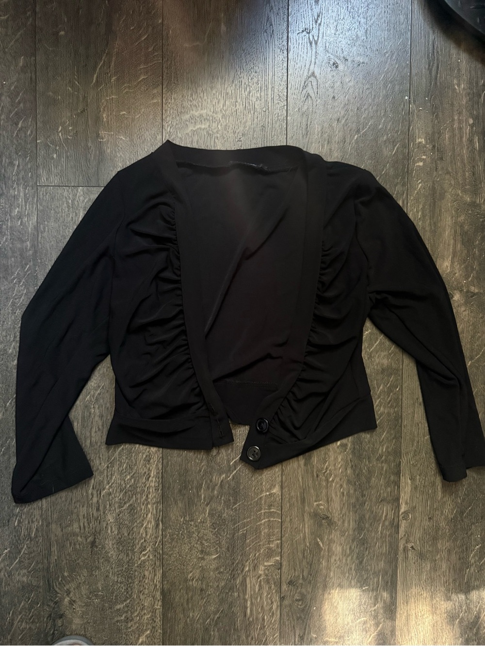 Black Ruched Open-Front Women's Top